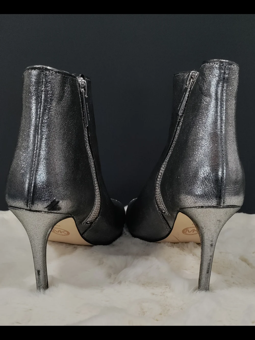 Michael Kors Metallic Genuine Leather Peep-Toe Booties-Size 6